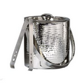 Double-Wall Hammered Stainless Steel Ice Bucket w/ Tongs
